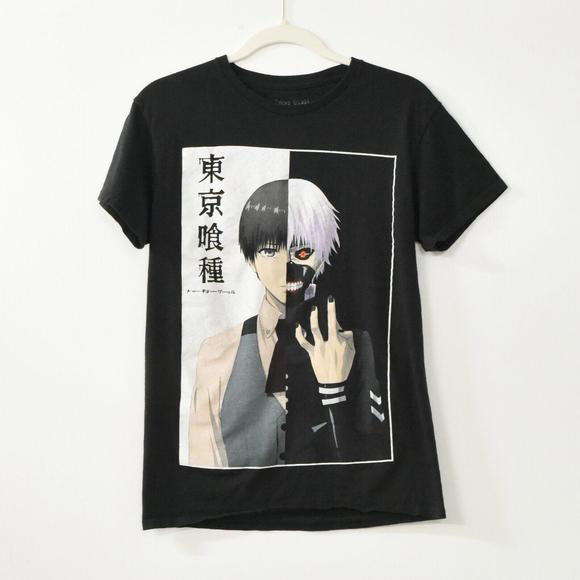Other - Tokyo Ghoul Men Black Cotton TShirt Graphic Split Face Anime Crew Short Sleeve S